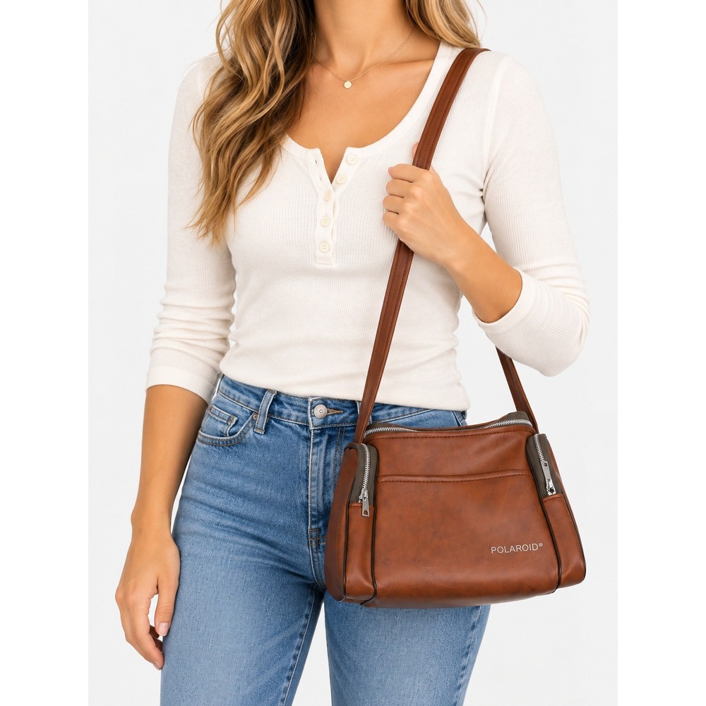 Vintage Polaroid Camera Shoulder Bag Brown Faux Leather Retro Photography Case
